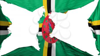Destroyed Dominica flag, white background, 3d rendering