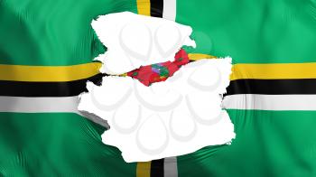 Tattered Dominica flag, white background, 3d rendering