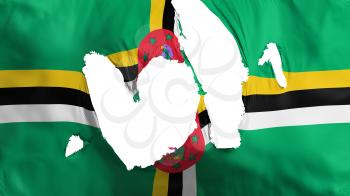 Ragged Dominica flag, white background, 3d rendering