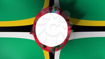 Hole cut in the flag of Dominica, white background, 3d rendering