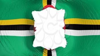 Square hole in the Dominica flag, white background, 3d rendering