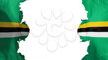 Blasted Dominica flag, against white background, 3d rendering