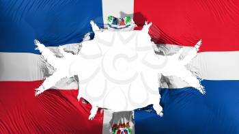 Dominican Republic flag with a big hole, white background, 3d rendering
