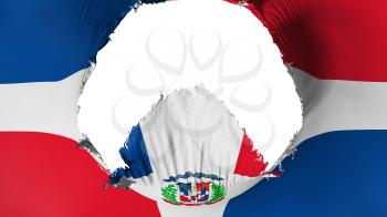 Big hole in Dominican Republic flag, white background, 3d rendering