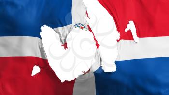 Ragged Dominican Republic flag, white background, 3d rendering