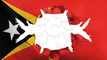 East Timor flag with a big hole, white background, 3d rendering