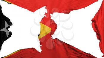 Destroyed East Timor flag, white background, 3d rendering