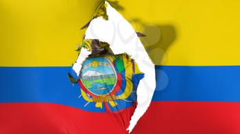 Damaged Ecuador flag, white background, 3d rendering