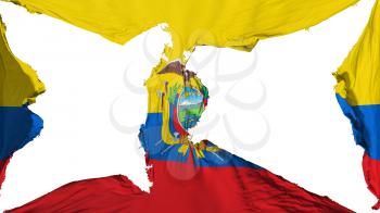 Destroyed Ecuador flag, white background, 3d rendering