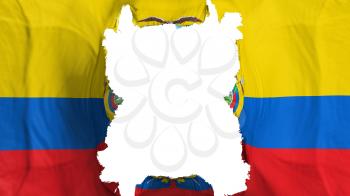Ripped Ecuador flying flag, over white background, 3d rendering