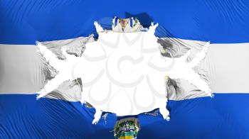 El Salvador flag with a big hole, white background, 3d rendering