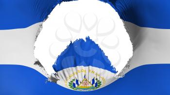 Big hole in El Salvador flag, white background, 3d rendering
