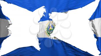 Destroyed El Salvador flag, white background, 3d rendering