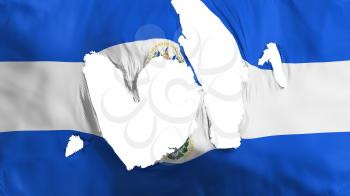 Ragged El Salvador flag, white background, 3d rendering