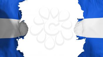 Blasted El Salvador flag, against white background, 3d rendering