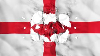 Holes in England flag, white background, 3d rendering