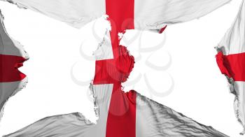 Destroyed England flag, white background, 3d rendering