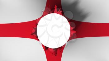 Hole cut in the flag of England, white background, 3d rendering