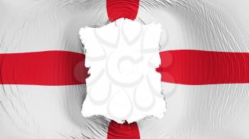 Square hole in the England flag, white background, 3d rendering