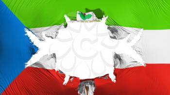 Equatorial Guinea flag with a big hole, white background, 3d rendering