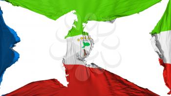 Destroyed Equatorial Guinea flag, white background, 3d rendering