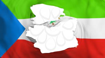 Tattered Equatorial Guinea flag, white background, 3d rendering