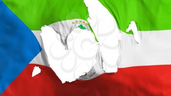 Ragged Equatorial Guinea flag, white background, 3d rendering