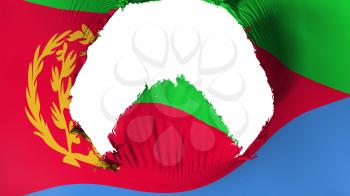 Big hole in Eritrea flag, white background, 3d rendering