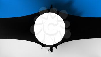 Hole cut in the flag of Estonia, white background, 3d rendering