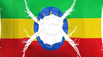 Ethiopia flag with a hole, white background, 3d rendering