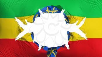 Ethiopia flag with a big hole, white background, 3d rendering
