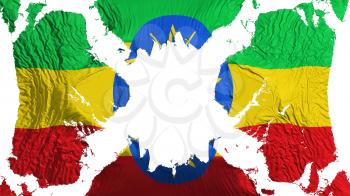 Ethiopia torn flag fluttering in the wind, over white background, 3d rendering