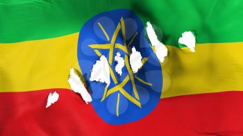 Ethiopia flag perforated, bullet holes, white background, 3d rendering