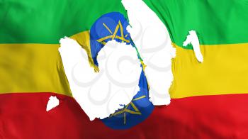Ragged Ethiopia flag, white background, 3d rendering