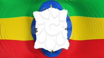 Square hole in the Ethiopia flag, white background, 3d rendering