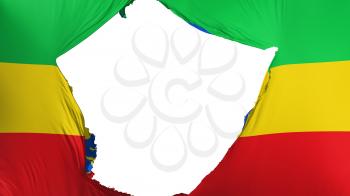 Cracked Ethiopia flag, white background, 3d rendering