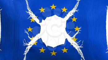 Europe flag with a hole, white background, 3d rendering