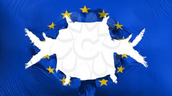 Europe flag with a big hole, white background, 3d rendering