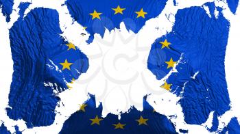 Europe torn flag fluttering in the wind, over white background, 3d rendering