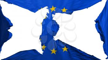 Destroyed Europe flag, white background, 3d rendering