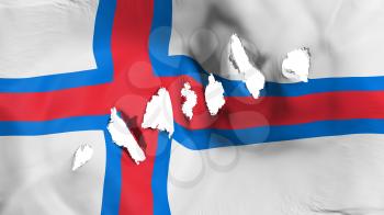 Faroe Islands flag perforated, bullet holes, white background, 3d rendering