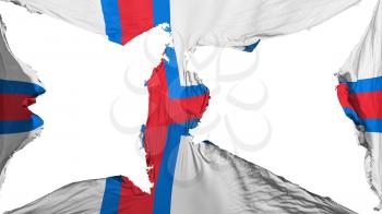 Destroyed Faroe Islands flag, white background, 3d rendering