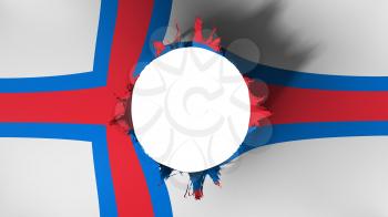 Hole cut in the flag of Faroe Islands, white background, 3d rendering