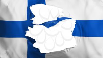 Tattered Finland flag, white background, 3d rendering