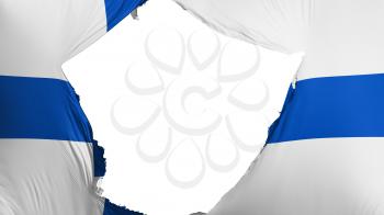 Cracked Finland flag, white background, 3d rendering