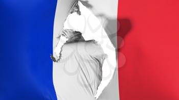 Damaged France flag, white background, 3d rendering