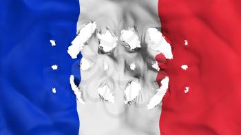 France flag with a small holes, white background, 3d rendering