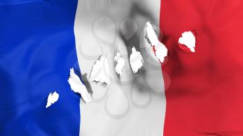 France flag perforated, bullet holes, white background, 3d rendering