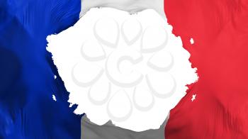 Broken France flag, white background, 3d rendering