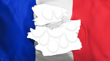 Tattered France flag, white background, 3d rendering